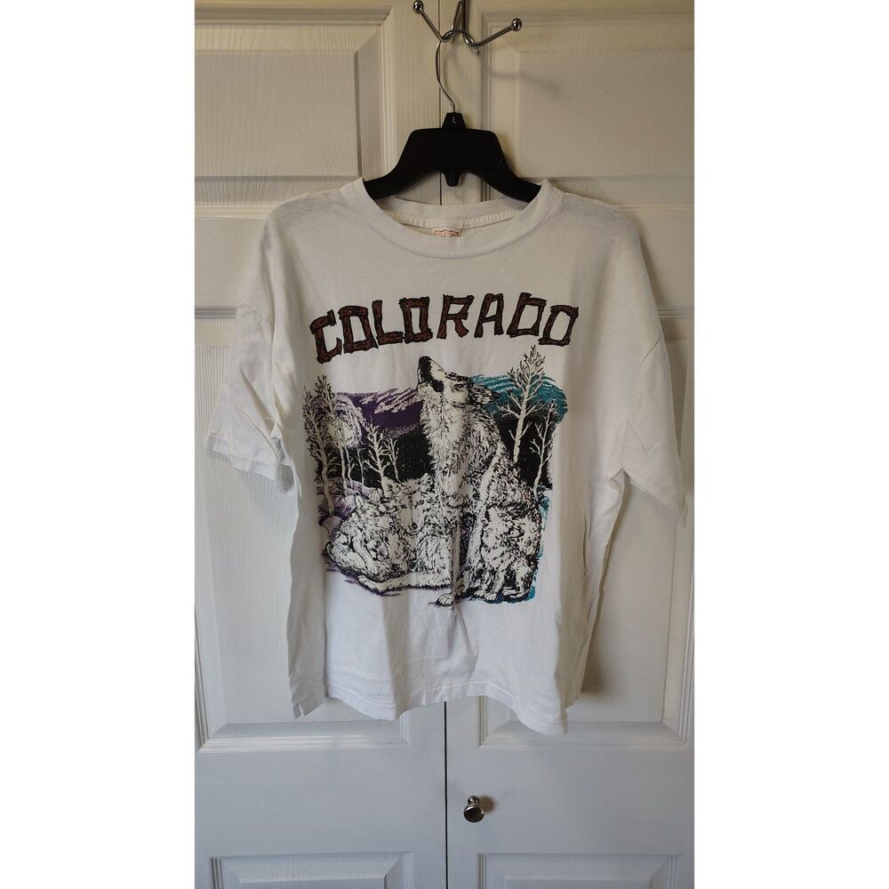 Vtg Splatter Sportswear White 90s Colorado Wolf Pack Graphic Tee XL